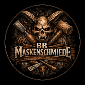 woodcut emblem logo of horned Perchten mask